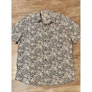 Faherty Brand Mens XXL Short Sleeve Button Down Shirt‎ Black White Floral Print